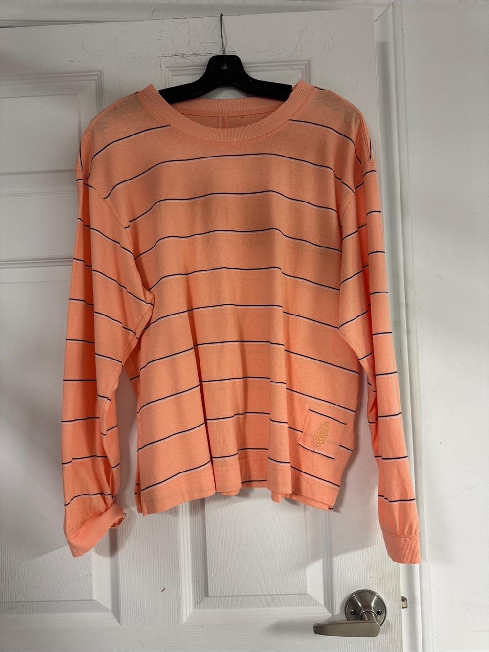 Peach Striped Long-Sleeve Crewneck Shirt